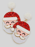 Santa Face Sparkly Hat Dangle Earrings