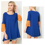Game day Lace Bell Sleeve Hi/Lo Tunic Top